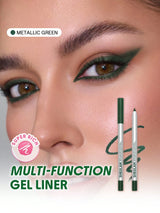 Advertisement for Super Rich Multi-Function Gel Liner with a close-up of eyes and product packaging.