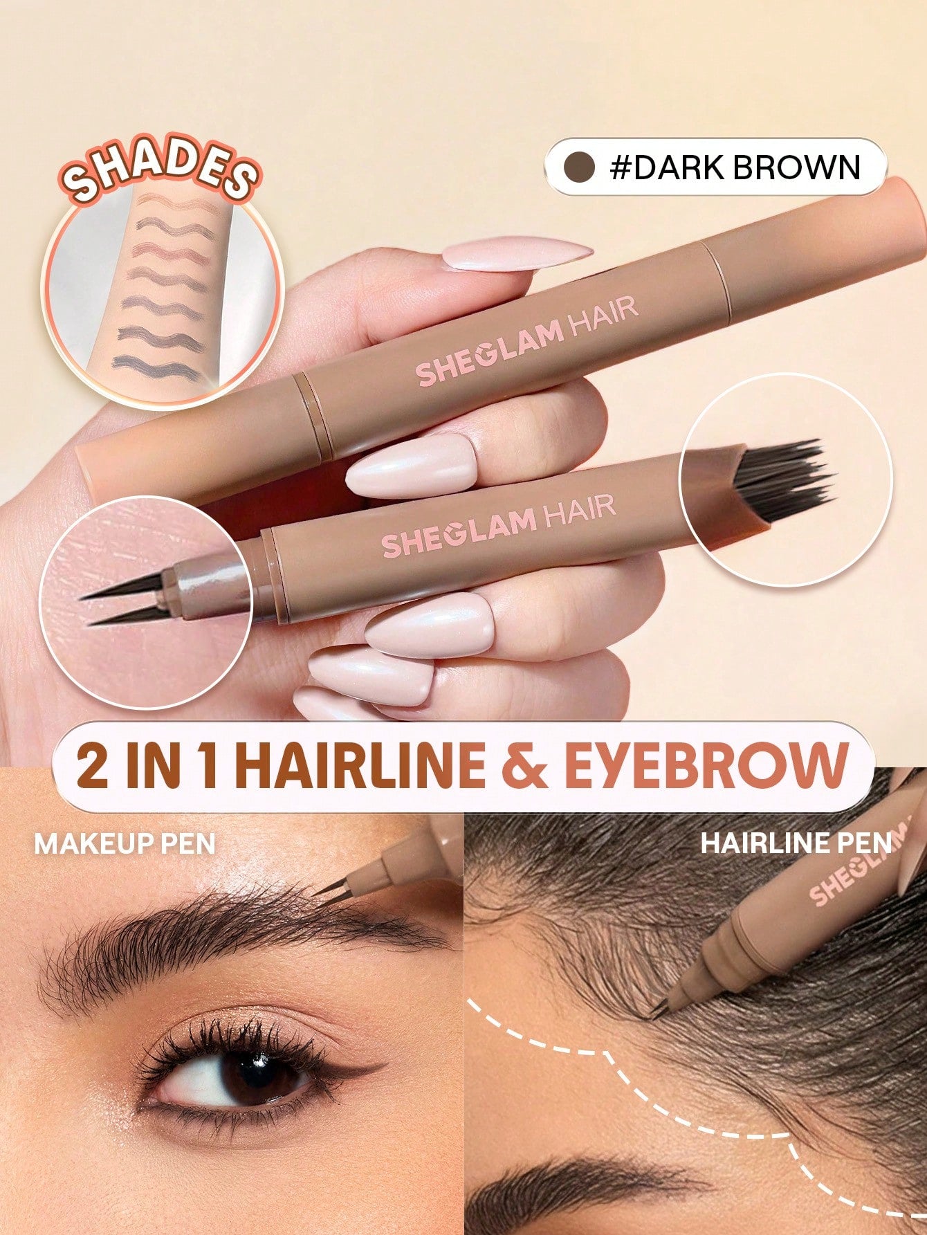 SHEIN SHEGLAM HAIR 2 IN 1 Volume Boost Root Touch Up Pen-Dark Brown