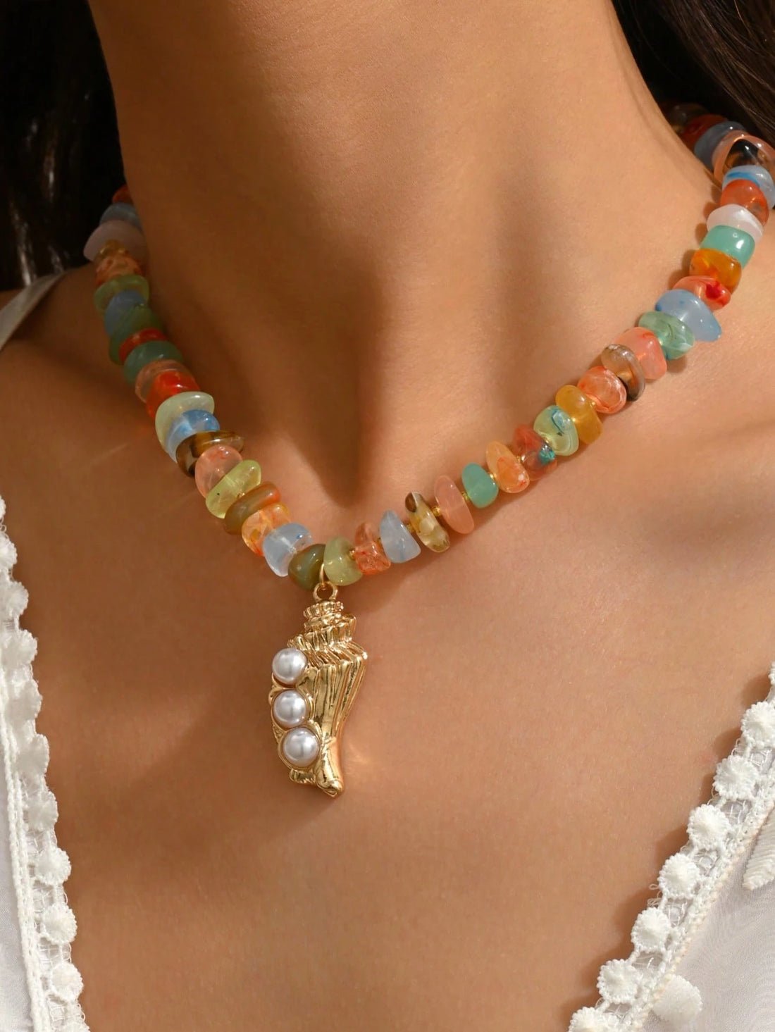 SHEIN 1pc Elegant & Fashionable Women's Summer Ocean Element Bohemian Jewelry Necklace