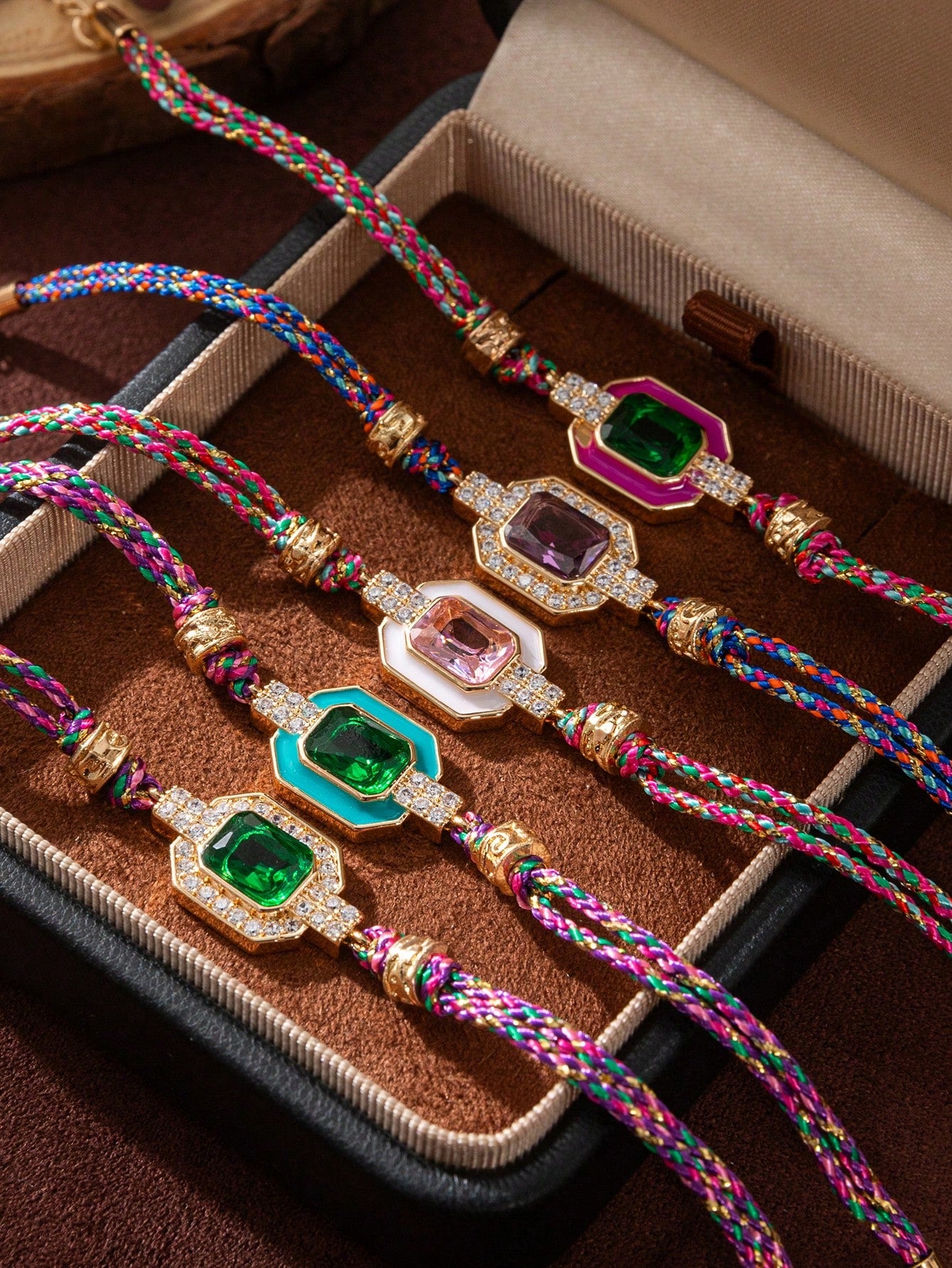 SHEIN 1pc Fashion Retro Bohemian Style Colored Drip Oil Inlaid Square Zirconia Bracelet