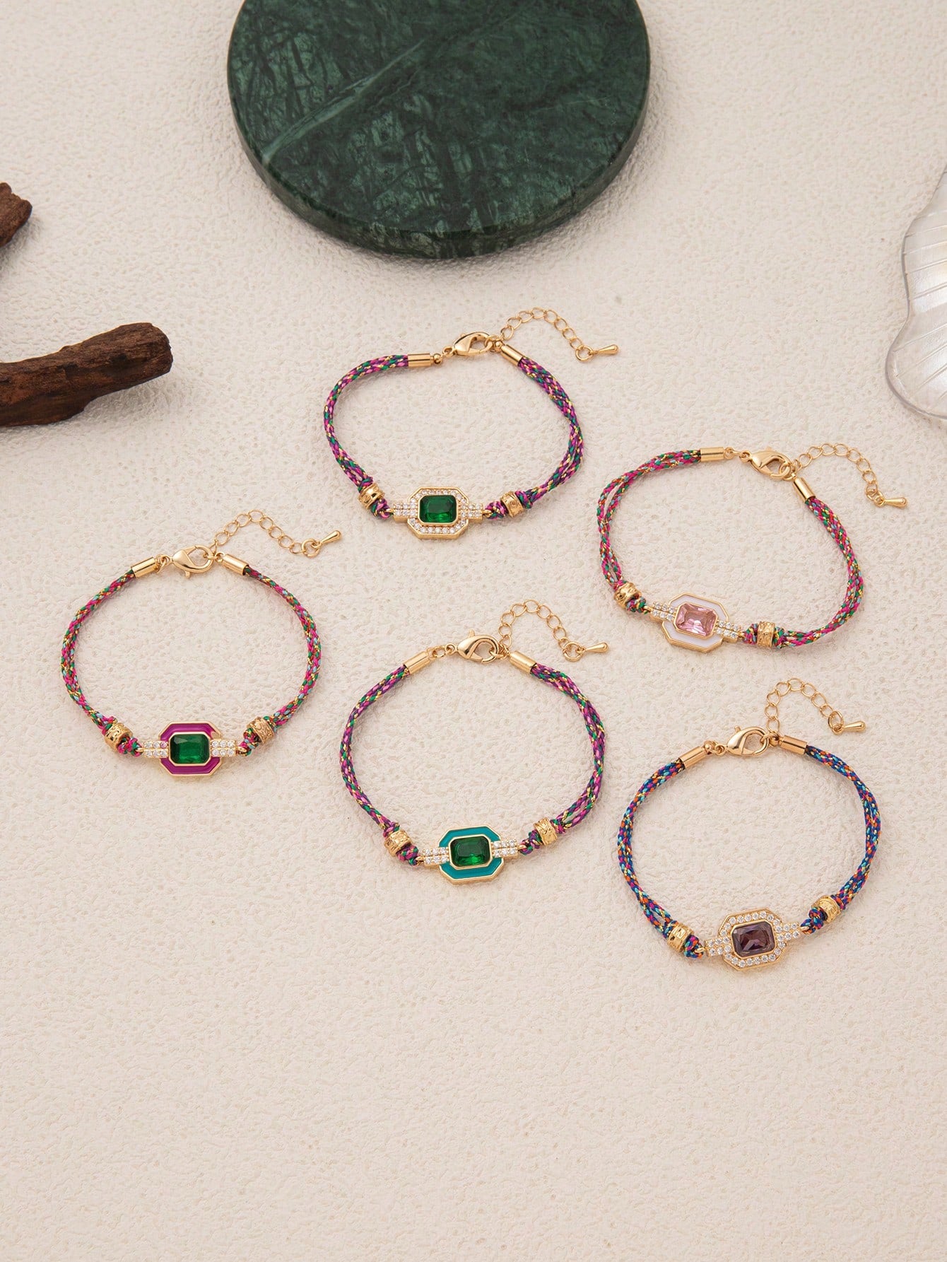 SHEIN 1pc Fashion Retro Bohemian Style Colored Drip Oil Inlaid Square Zirconia Bracelet