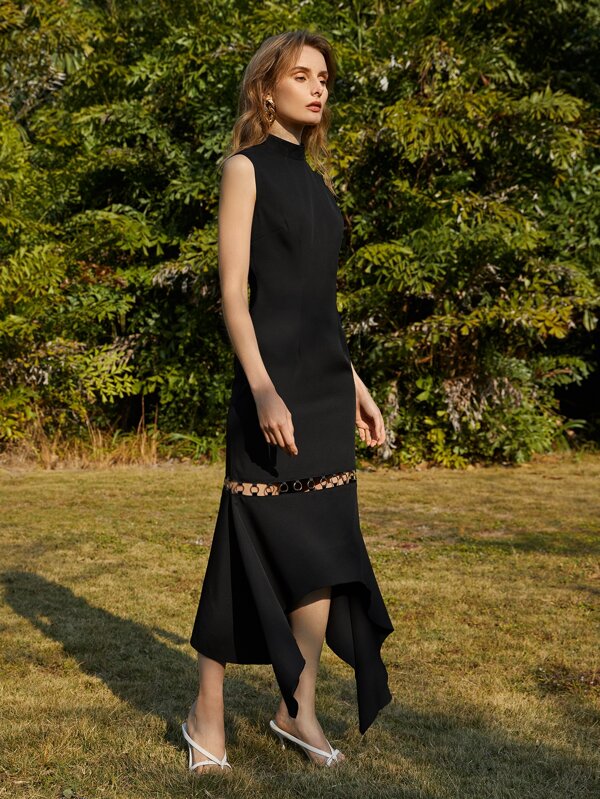 SHEIN Asymmetrical Hem Zip Back Dress - view 3