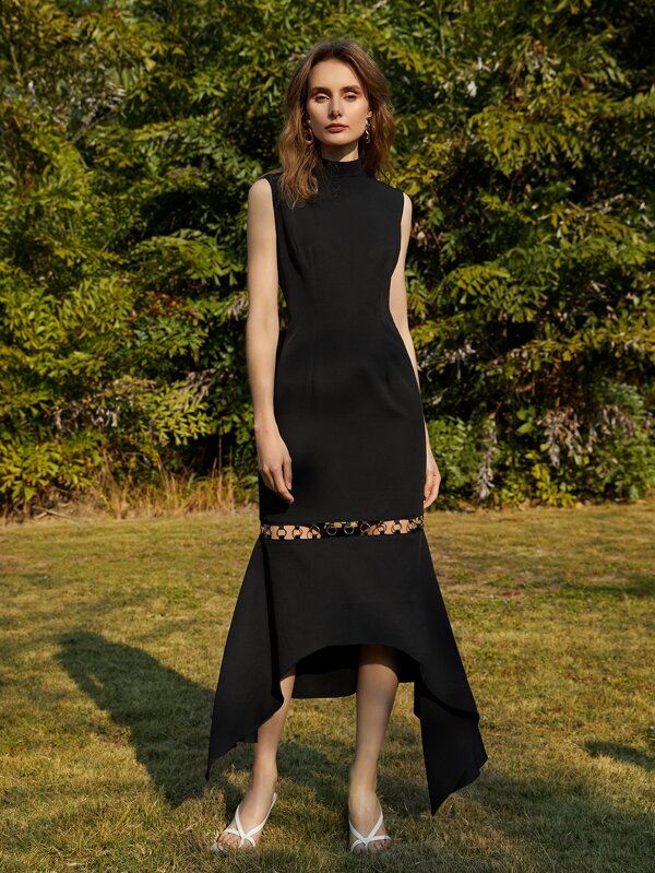 SHEIN Asymmetrical Hem Zip Back Dress