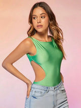 SHEIN BAE Cut Out Waist Solid Bodysuit