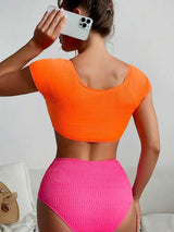 SHEIN Colorblock Ruched High Waisted Bikini Swimsuit