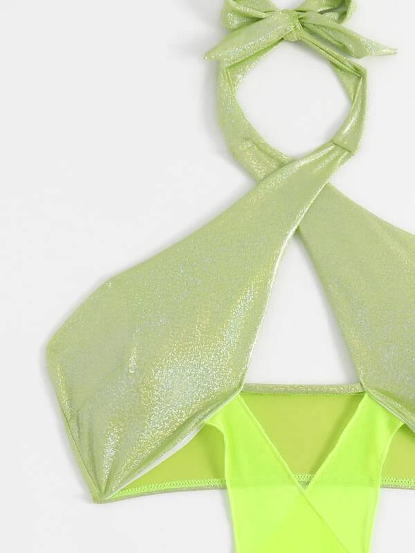 SHEIN Glitter Detail Crisscross Halter Cover Up