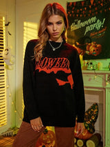 SHEIN  Halloween Wizard And Letter Pattern Drop Shoulder Sweater