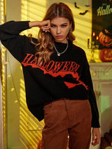 SHEIN Halloween Wizard And Letter Pattern Drop Shoulder Sweater