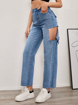 SHEIN High Waist Ripped Straight Jeans
