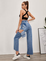 SHEIN High Waist Ripped Straight Jeans