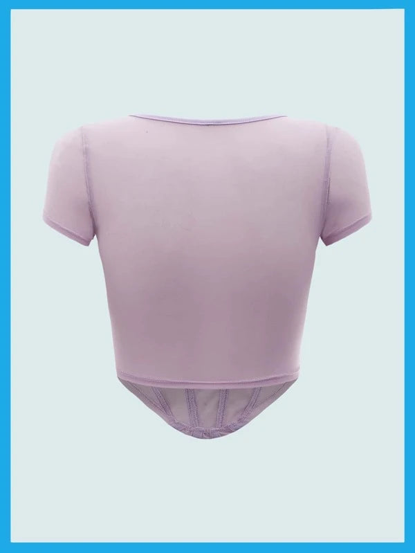 SHEIN ICON Halter Neck Tie Back Sheer Asymmetrical Hem Mesh Crop Top