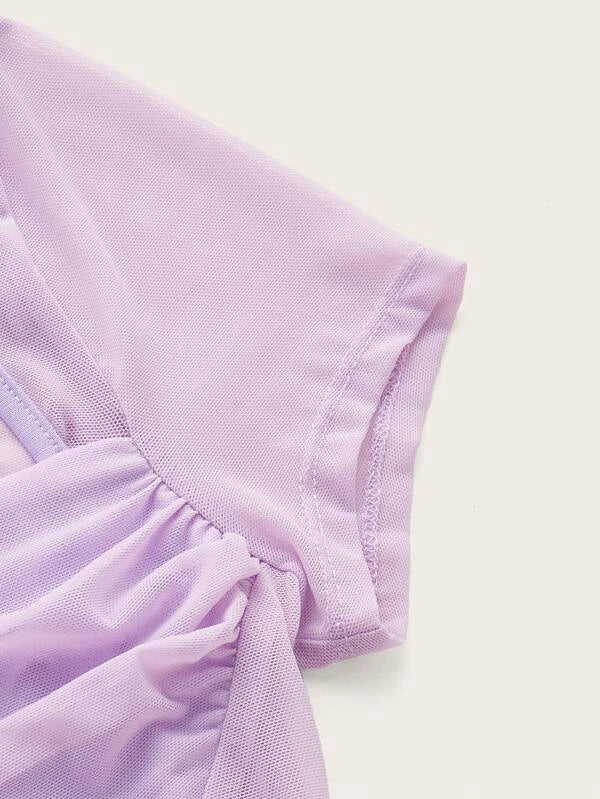 SHEIN ICON Halter Neck Tie Back Sheer Asymmetrical Hem Mesh Crop Top