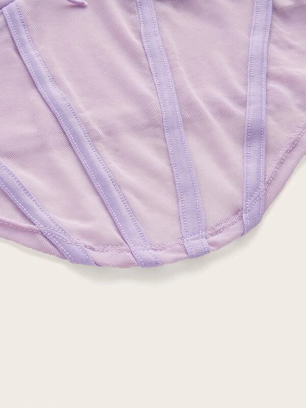 SHEIN ICON Halter Neck Tie Back Sheer Asymmetrical Hem Mesh Crop Top