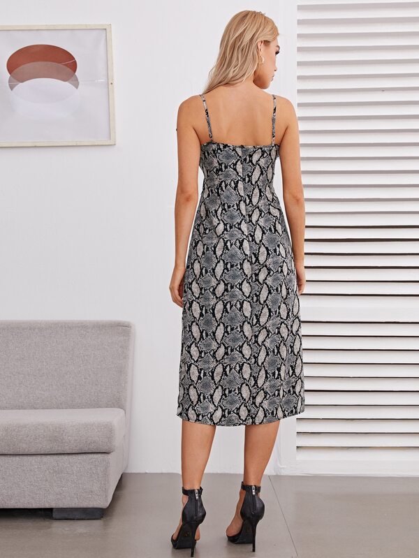 SHEIN  Lace Trim Snakeskin Cami Dress