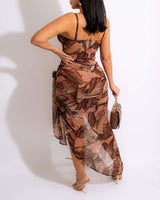 CHICME Leaf Print One-Piece Swimsuit With Cover Up