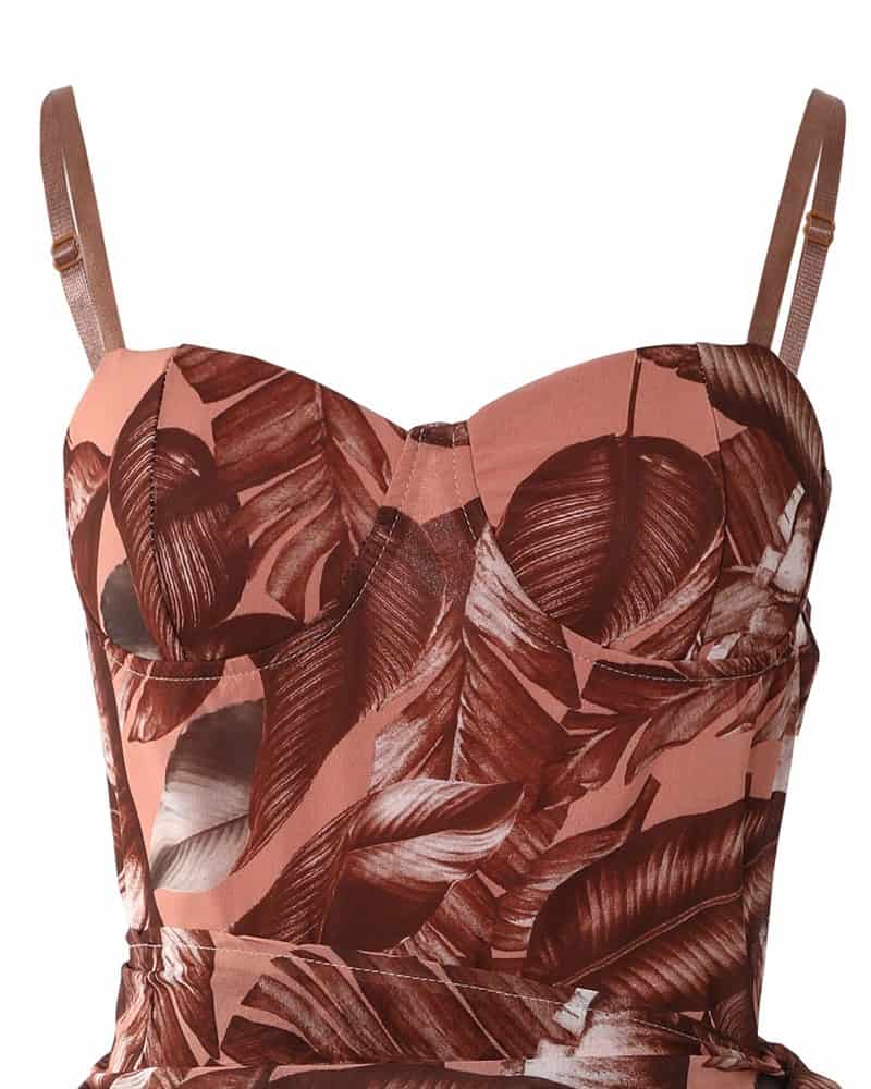 CHICME Leaf Print One-Piece Swimsuit With Cover Up
