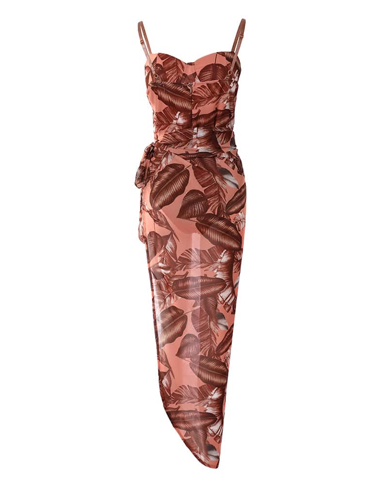 CHICME Leaf Print One-Piece Swimsuit With Cover Up