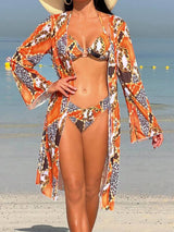 SHEIN Leopard Halter Bikini Swimsuit With Kimono