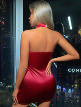 SHEIN  Mesh Insert Cut Out Halter Neck Satin Bodycon Dress