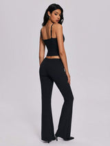 SHEIN Metal Eyelet Decor High Waist Flare Pants, Slimming & Elongating Design