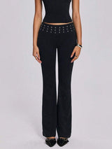 SHEIN Metal Eyelet Decor High Waist Flare Pants, Slimming & Elongating Design