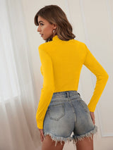 SHEIN  Mock Neck Cut Out Ribbed Knit Bodysuit