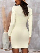 SHEIN  Mock Neck Drop Shoulder Pointelle Knit Sweater Dress