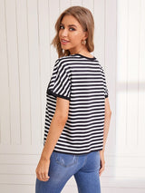 SHEIN Patch Pocket Two Tone Striped Tee