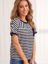 SHEIN Patch Pocket Two Tone Striped Tee