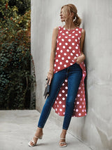 SHEIN Polka Dot Sleeveless High Low Longline Blouse