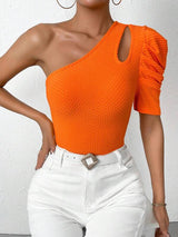 SHEIN Privé One Shoulder Cut Out Puff Sleeve Tee