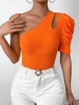 SHEIN Privé One Shoulder Cut Out Puff Sleeve Tee