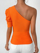 SHEIN Privé One Shoulder Cut Out Puff Sleeve Tee