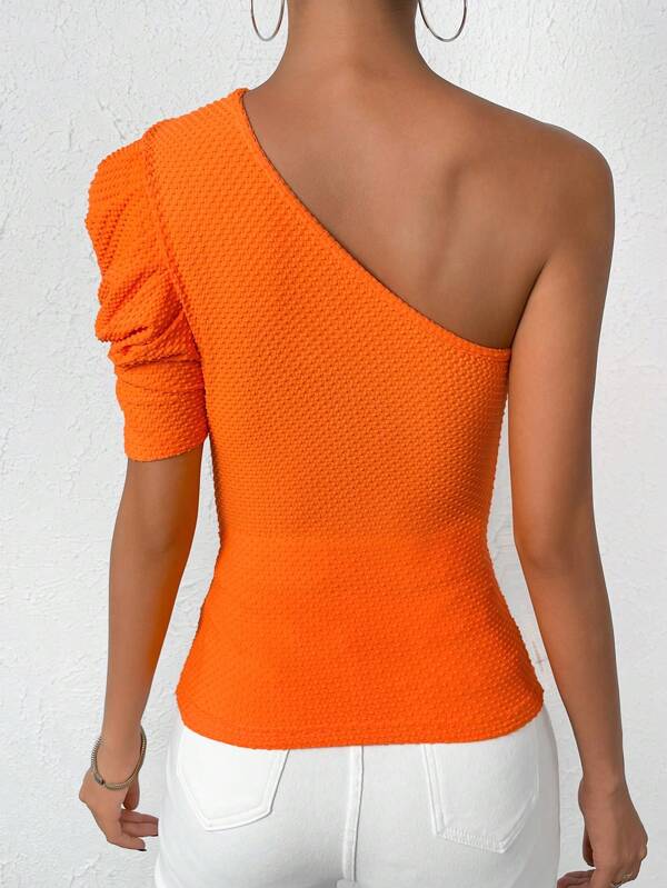 SHEIN Privé One Shoulder Cut Out Puff Sleeve Tee