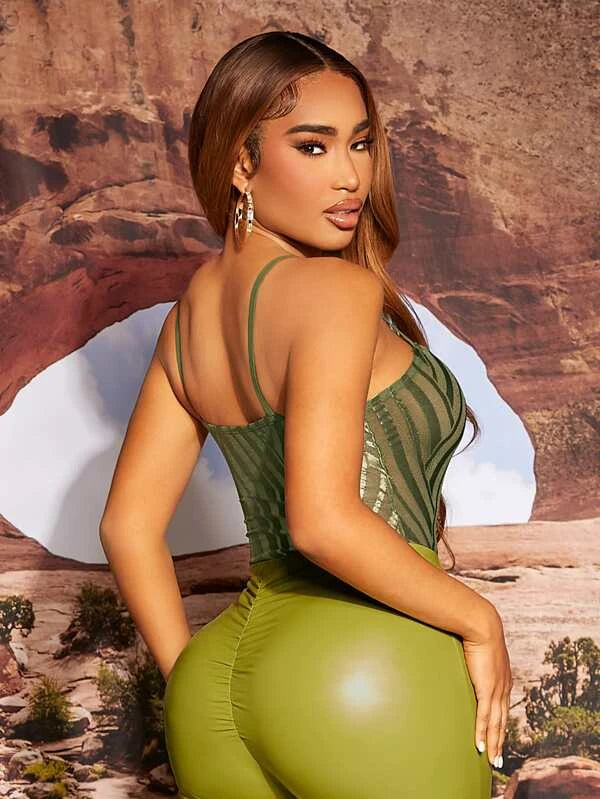 SHEIN SXY Chevron Pattern Cami Bodysuit Without Panty