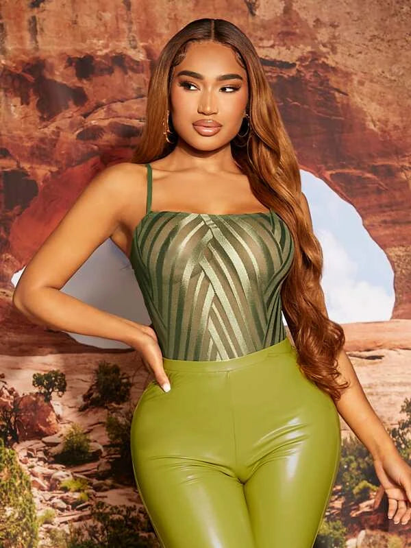 SHEIN SXY Chevron Pattern Cami Bodysuit Without Panty