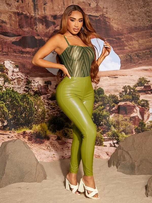 SHEIN SXY Chevron Pattern Cami Bodysuit Without Panty