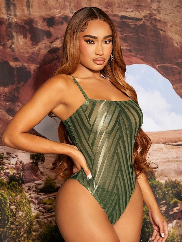 SHEIN SXY Chevron Pattern Cami Bodysuit Without Panty