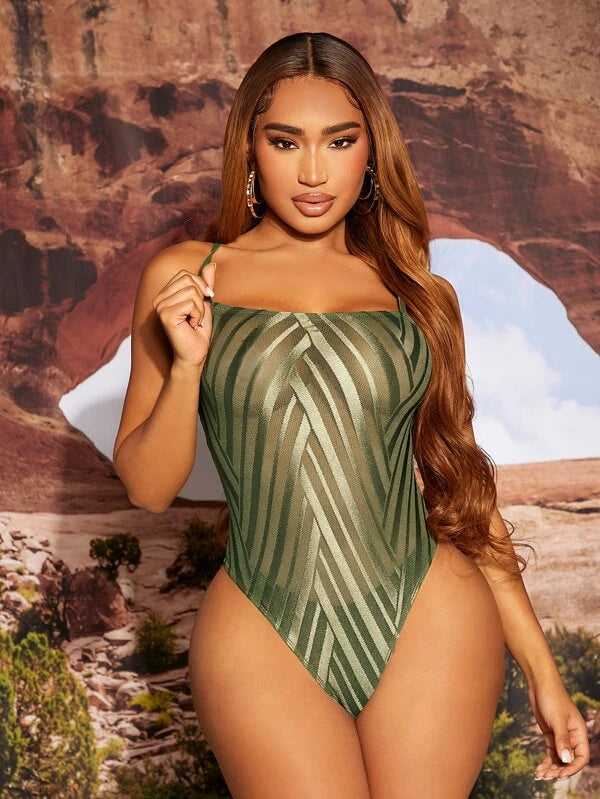 SHEIN SXY Chevron Pattern Cami Bodysuit Without Panty
