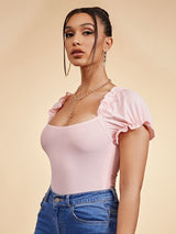 SHEIN Scoop Neck Puff Sleeve Bodysuit