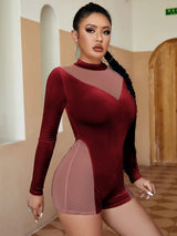 SHEIN  Sheer Mesh Insert Mock Neck Unitard Romper