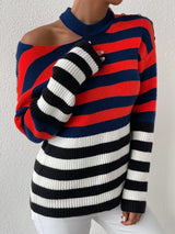 SHEIN  Striped Pattern Cut Out Drop Shoulder Sweater
