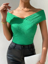 SHEIN  Textured Wrap Cross Off Shoulder Tee