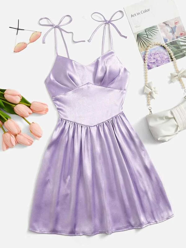 SHEIN Tie Shoulder Ruched Bust Cami Dress