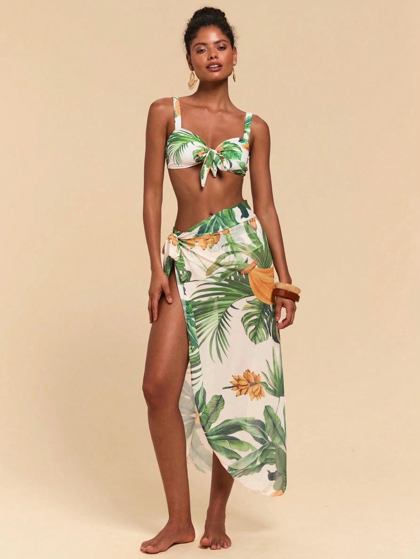 SHEIN Travachic Women Tropical Print Swimwear Set,Summer Clothes