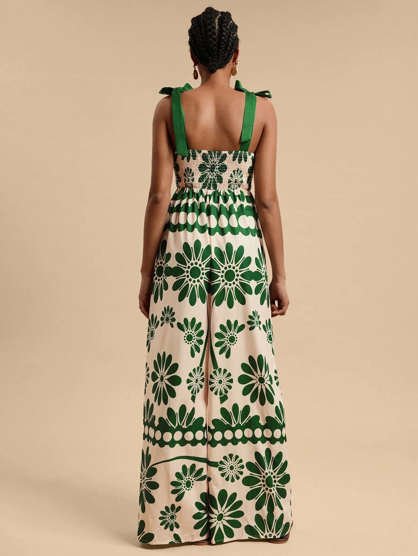 SHEIN Travachic Women's Floral Print Tied Shoulder Wide Leg Jumpsuit