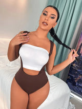 SHEIN Two Tone Cut Out Skinny Bodysuit