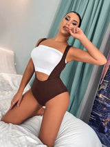 SHEIN Two Tone Cut Out Skinny Bodysuit Without tee