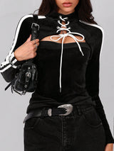 SHEIN Women's Fashion Comfortable Versatile Black & White Contrast Color Drawstring Design