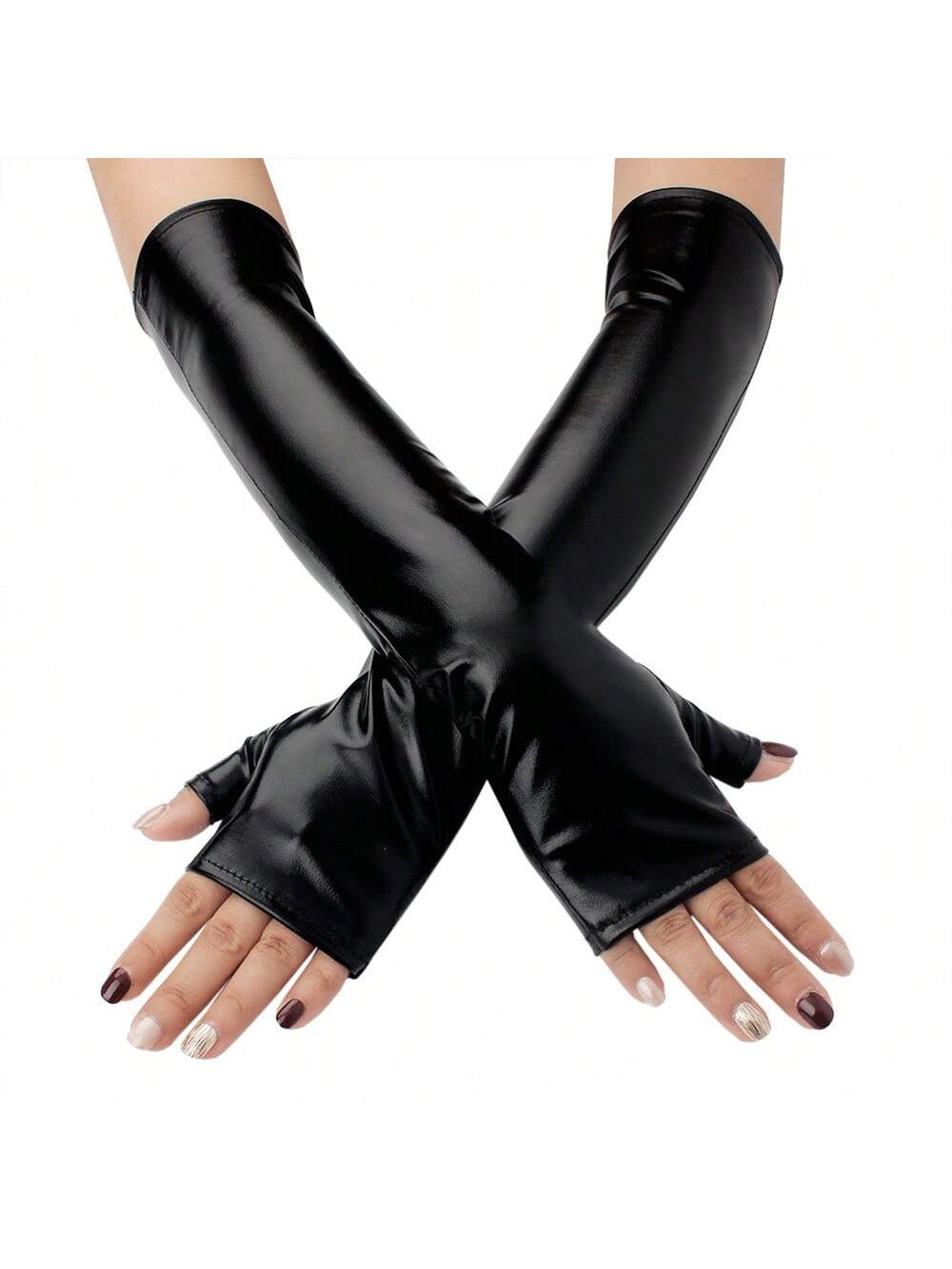 SHEIN Women's Fashion Daily Wear Half Finger PU Long Gloves